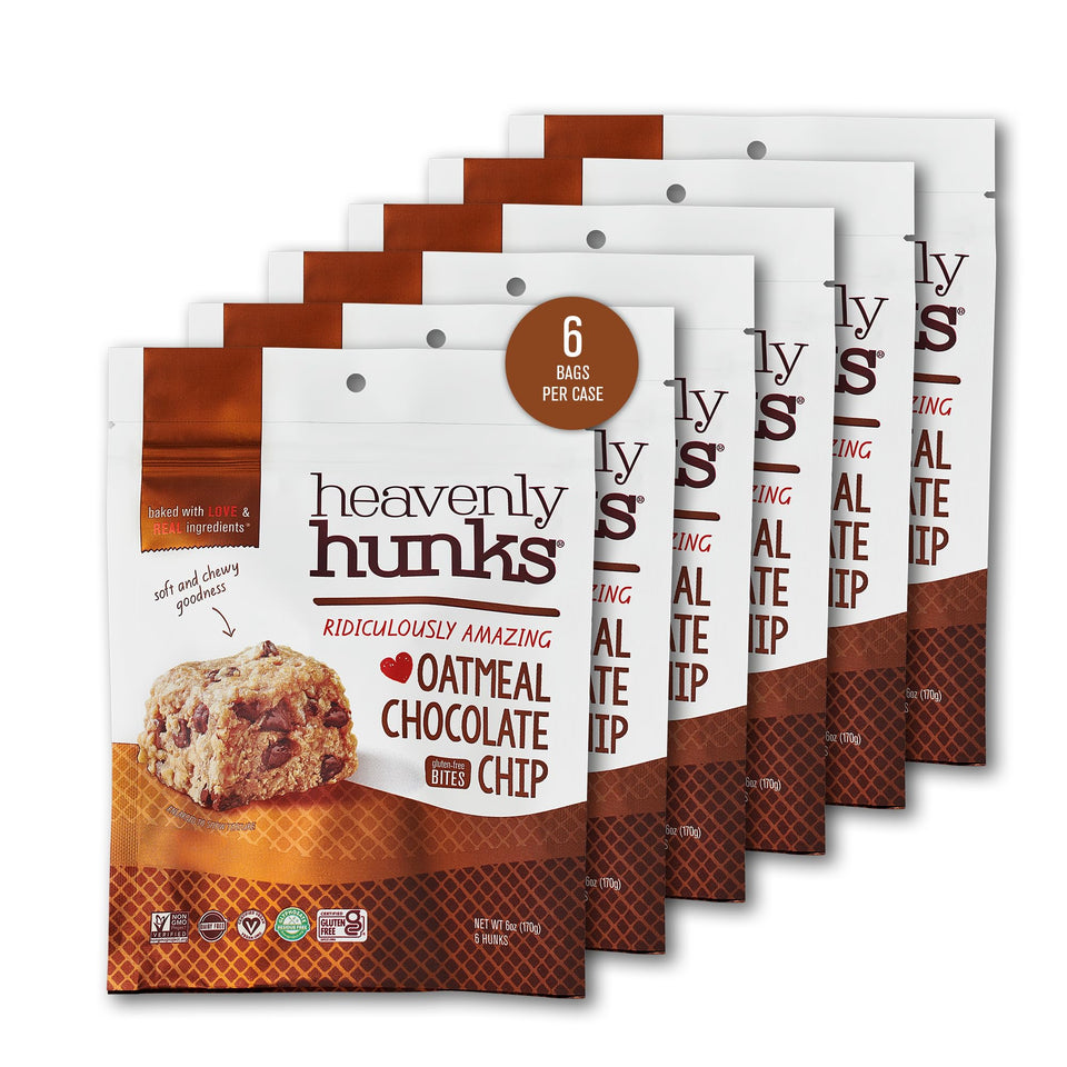 Heavenly Hunks oatmeal chocolate chip close-up showing soft texture for on-the-go snacking