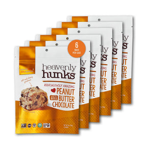 Heavenly Hunks peanut butter chocolate cookies pack front view for on-the-go snacking.