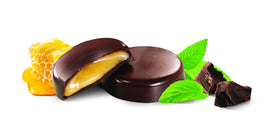 Heavenly Organics Mint Chocolate Honey Patties pack closeup shows mint aroma and chocolate, delightful flavor