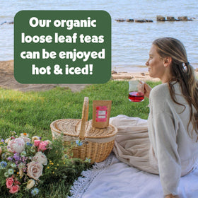 Heavenly Tea Leaves Hibiscus Rooibos tea features floral-tinish fruit-forward profile.