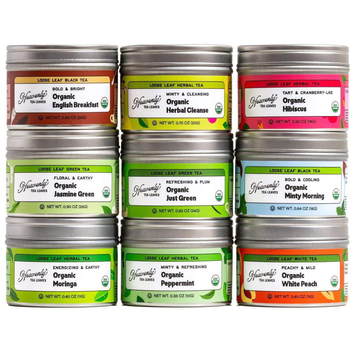 Heavenly Tea Leaves whole-leaf tins display premium quality and aroma.