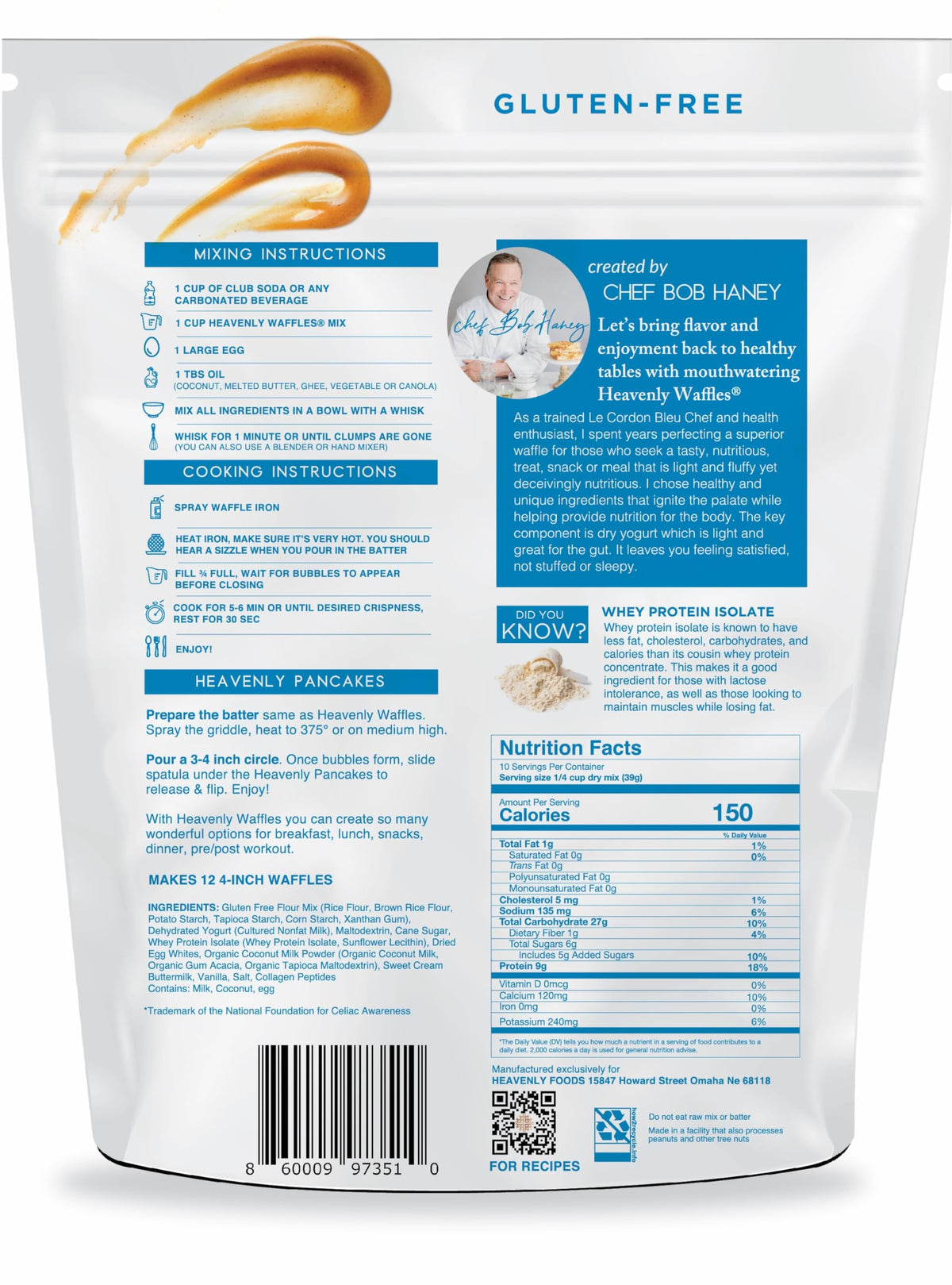 Heavenly Waffles 9g protein mix package, a balanced morning choice