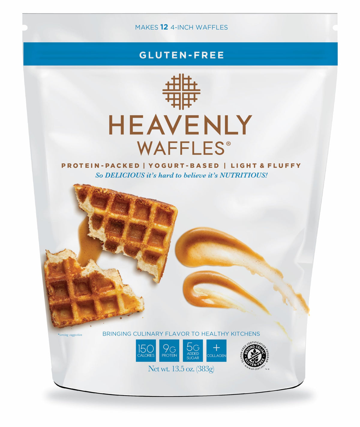 Heavenly Waffles gluten-free mix jar, a protein-friendly breakfast option