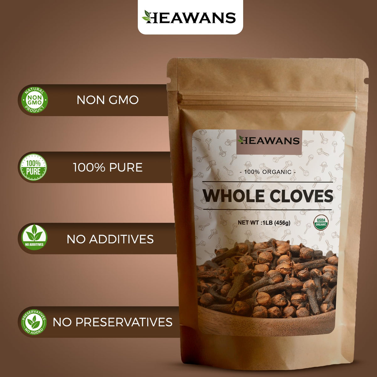 Heawans hand-picked whole cloves; rich aroma enhances stews, sauces, and desserts.