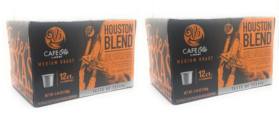HEB Cafe Ole two-box display of coffee pods, convenient for quick mornings.