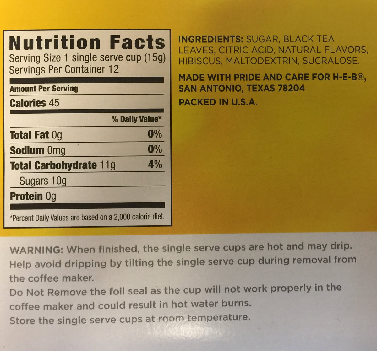 HEB Half and Half natural lemon-tea ingredients on a bright counter