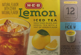 Glass of HEB Lemon Iced Tea poured over ice with lemon slice
