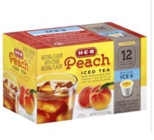 HEB Peach Iced Tea single-serve cups for quick, refreshing peach-flavored breaks