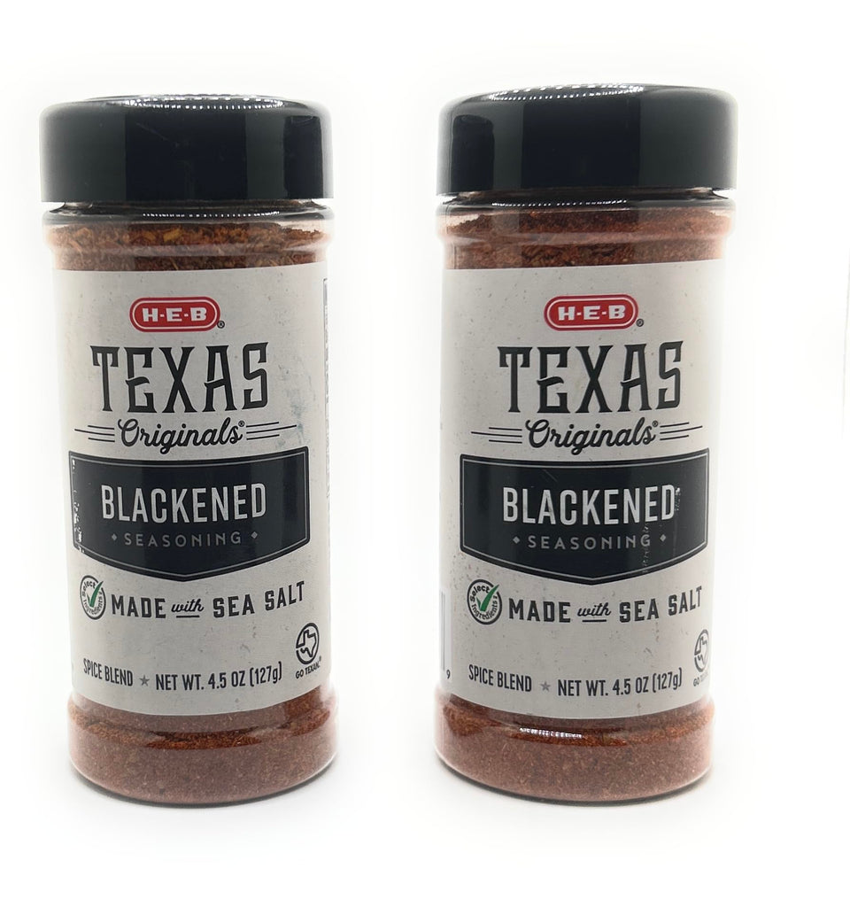 HEB Texas Originals Blackened seasoning bottle close-up for quick weeknight meals.