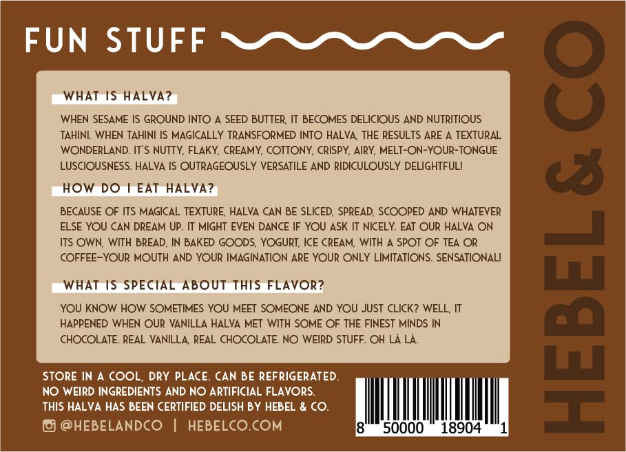 HEBEL & CO halva packaging with USDA Organic and vegan certification