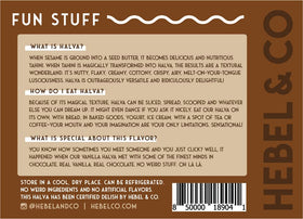 HEBEL & CO halva packaging with USDA Organic and vegan certification