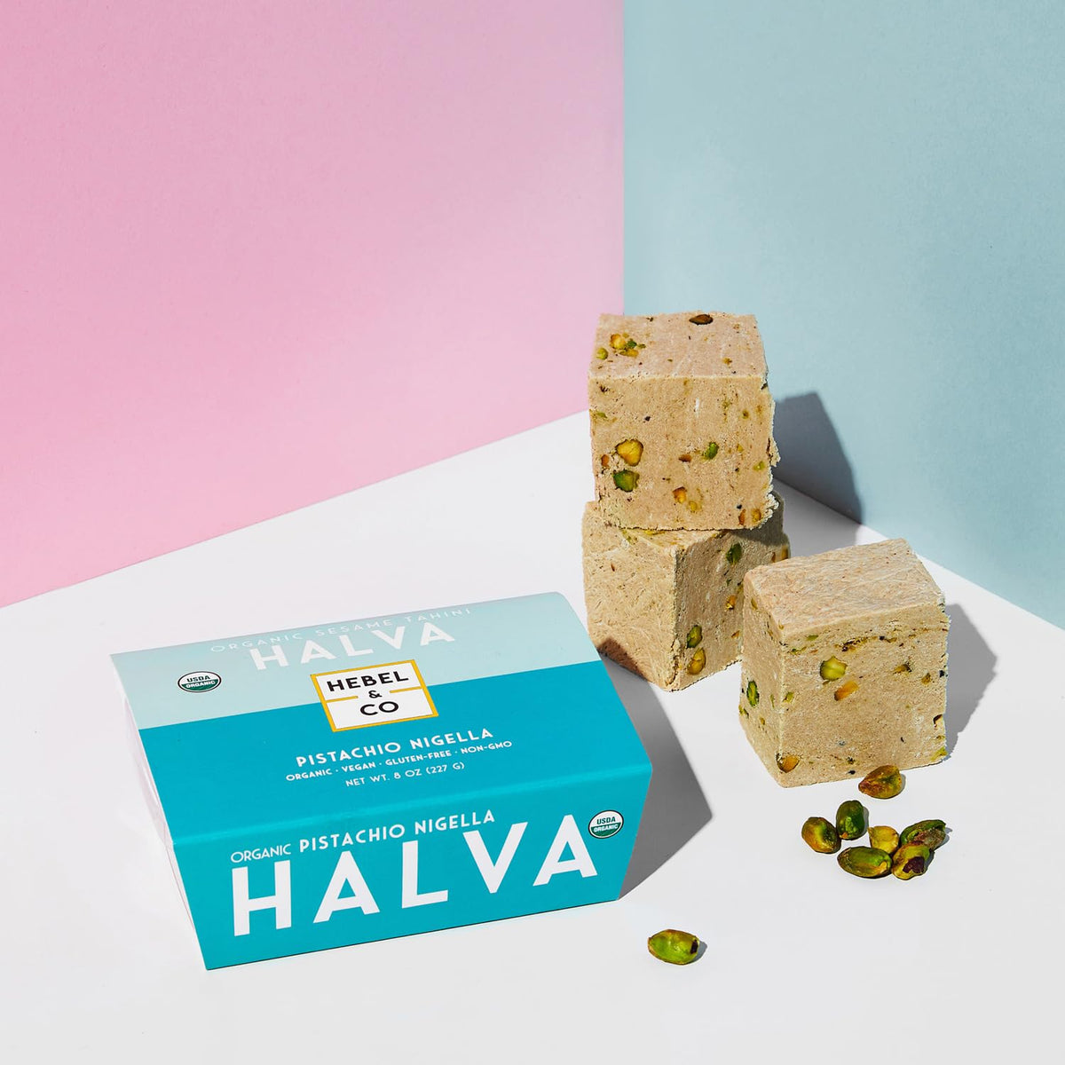 HEBEL & CO Pistachio Nigella Halva creamy texture close-up invites tasting.