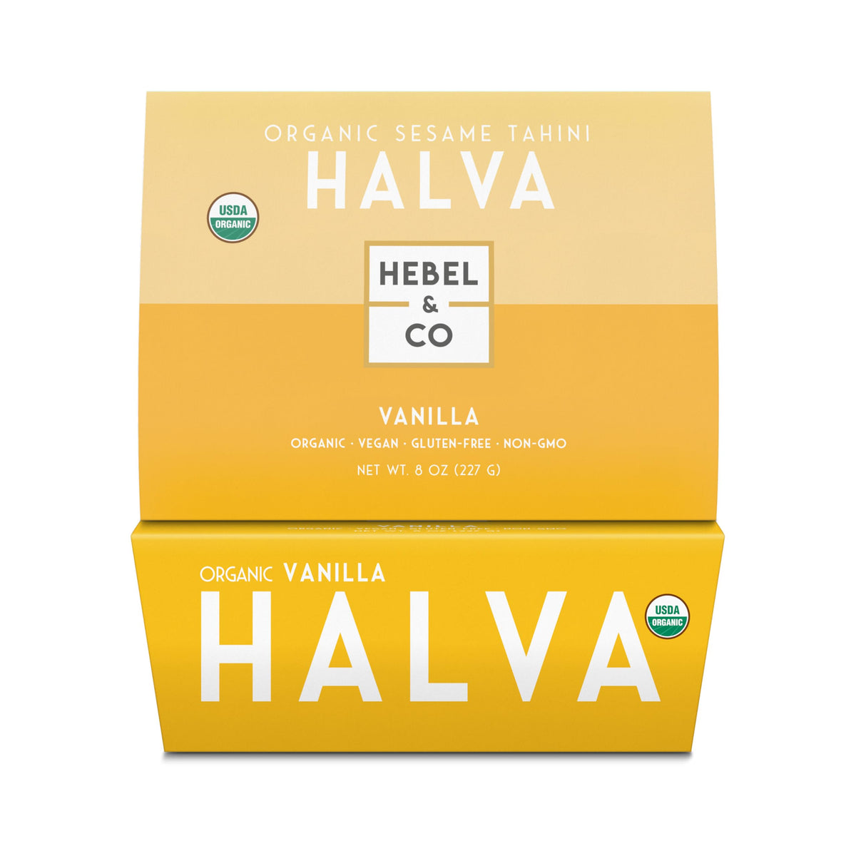 HEBEL & CO Vanilla Halva 8 oz packaging highlights premium organic dessert
