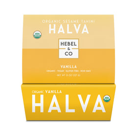 HEBEL & CO Vanilla Halva 8 oz packaging highlights premium organic dessert