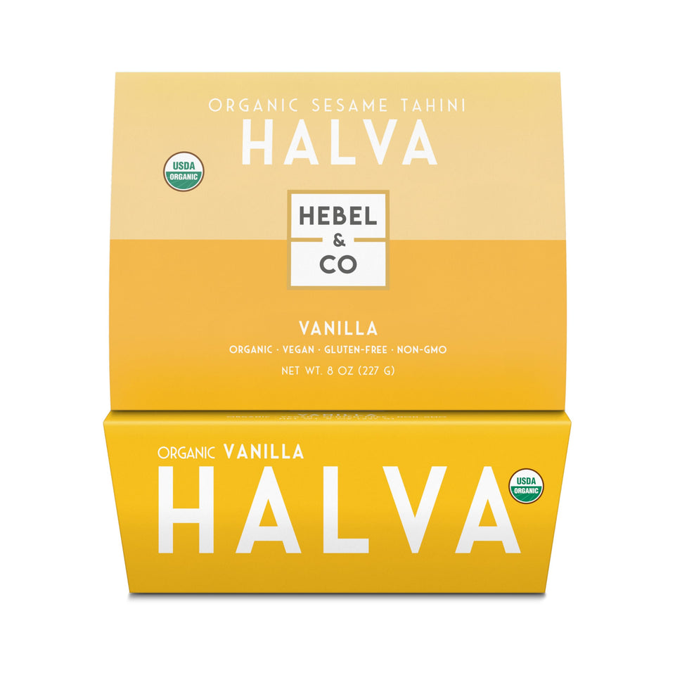 HEBEL & CO Vanilla Halva 8 oz packaging highlights premium organic dessert