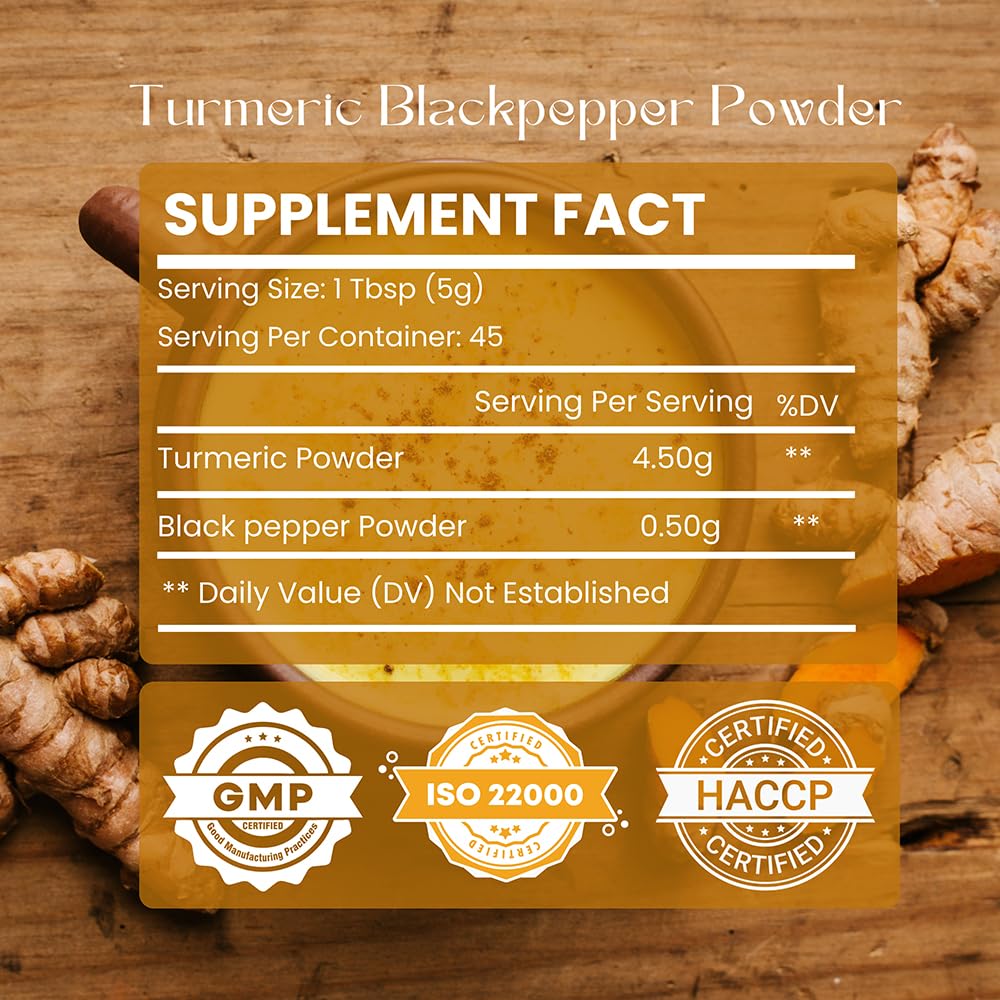 Hebhac Herbs turmeric curcumin powder bottle on kitchen counter showcasing packaging.