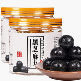 hee creek black sesame balls on plate, glossy texture for a quick nourishing snack