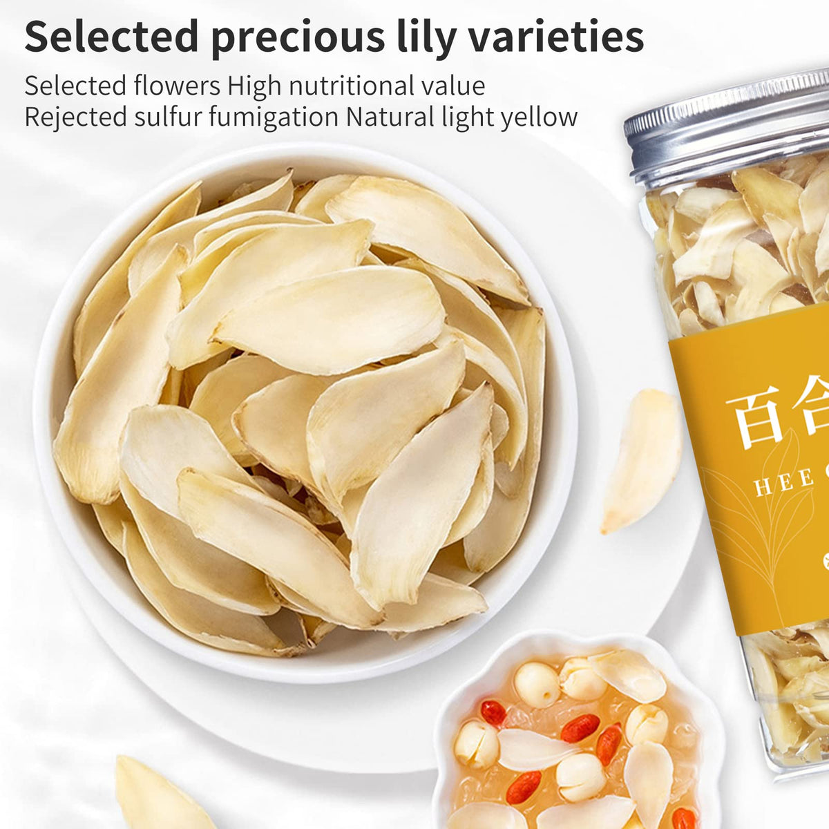 Hee Creek lily bulbs porridge ingredient with soothing aroma.