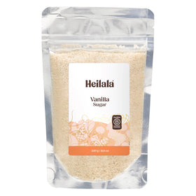 Heilala Pure Vanilla Sugar jar front shows vanilla infusion for richer baking.