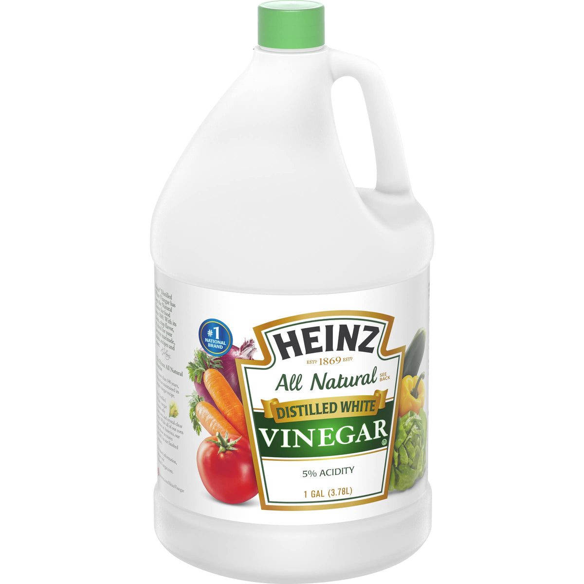 Close-up of Heinz label showing 5% acidity and clarity.