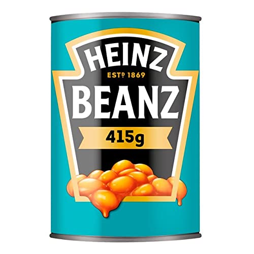 HEINZ Baked Beans 415g cans on shelf, convenient pantry staple