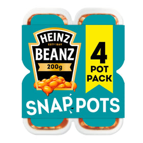 Heine Beans Snap Pots 4-count 800g pack shot, convenient portions for quick meals.