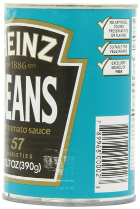 HEINZ label close-up on tomato sauce beans