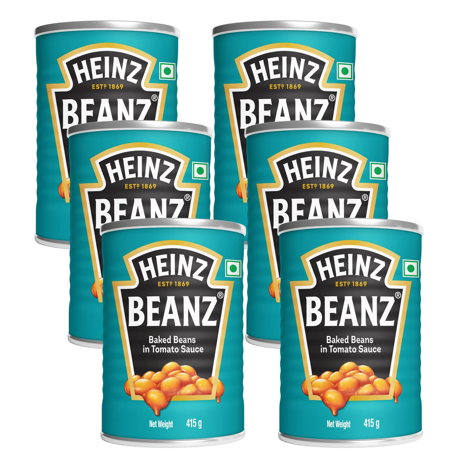 Heinz Beanz can with rich tomato sauce, convenient and ready to heat for quick meals.