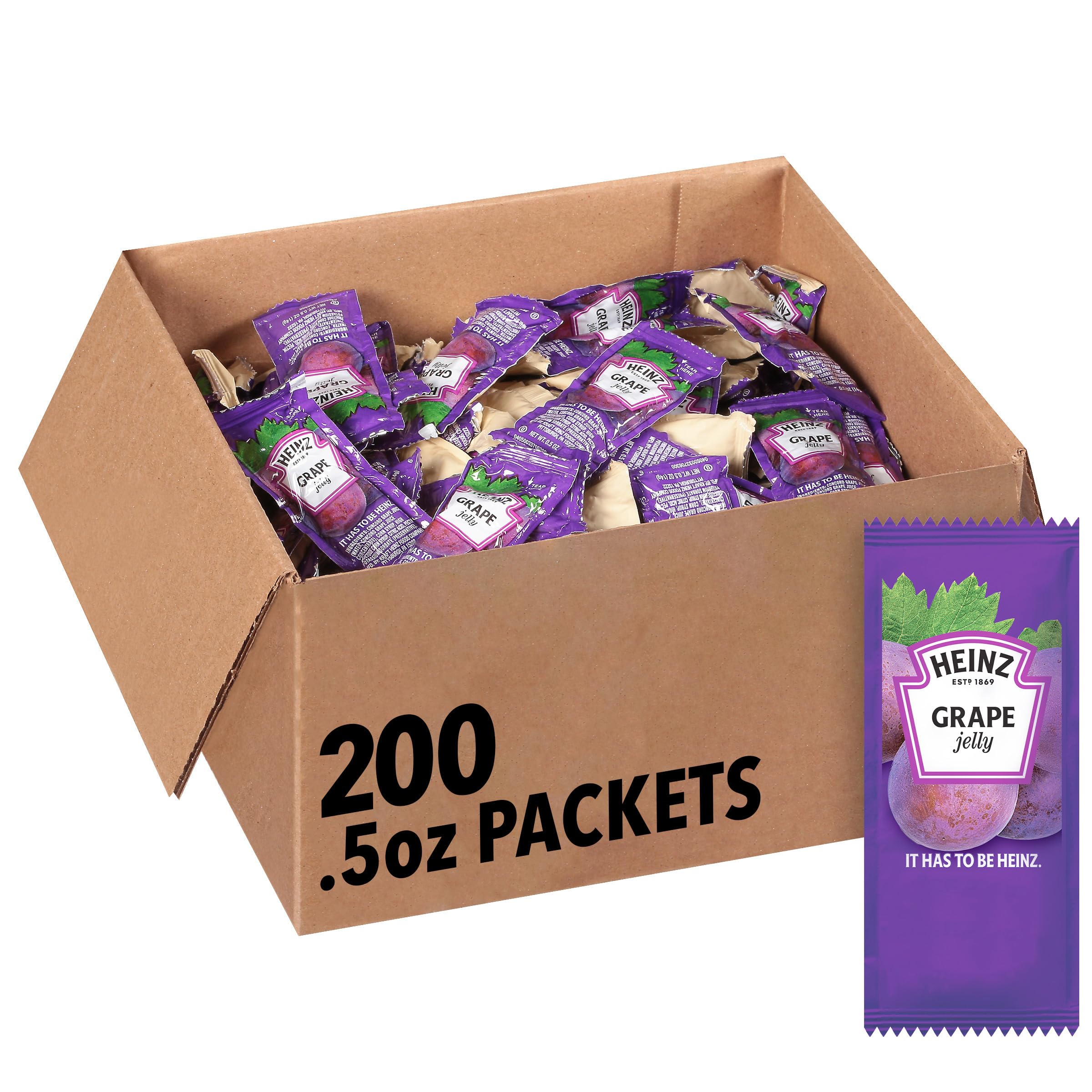 Heinz Grape Jelly — Single-Serve Packets (0.5 oz) – Case of 200 – Nuvantry