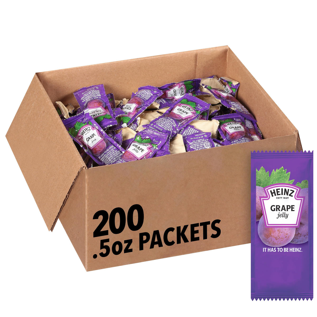 Heinz Grape Jelly single-serve packet 0.5 oz for clean, portion-controlled service.