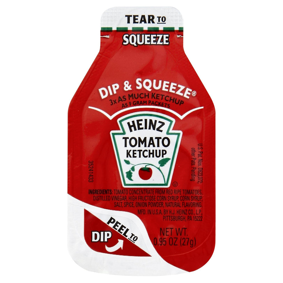 Heinz Dip & Squeeze packet showing dual end design for squeezing or dunking