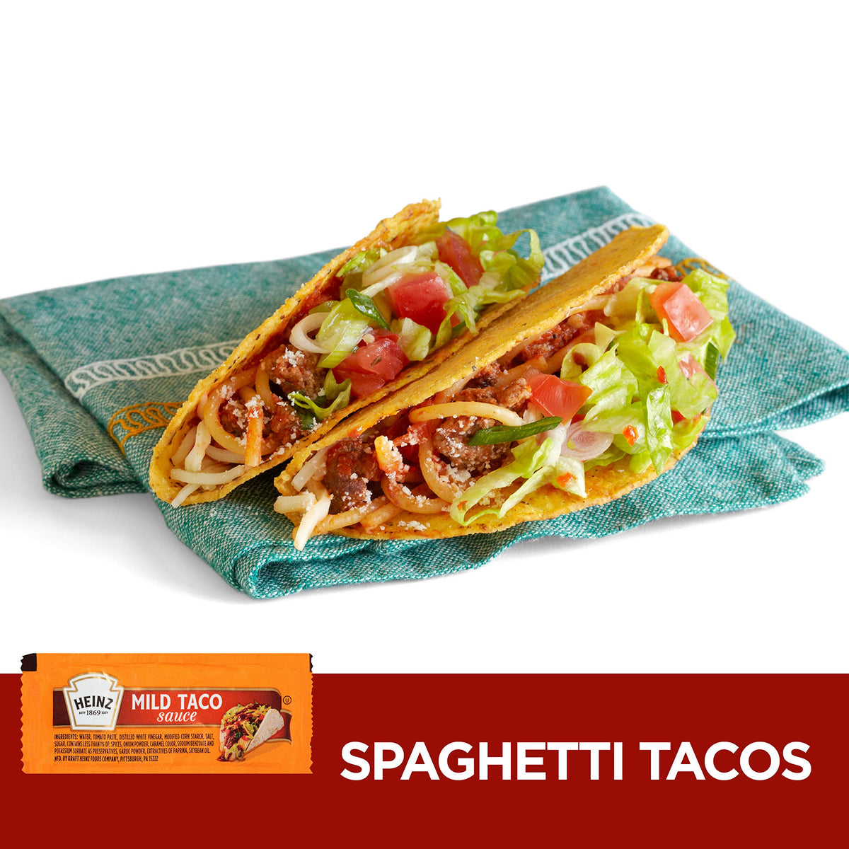 HEINZ Mild Taco Sauce close-up shows portable sauce for quick flavor boosts.