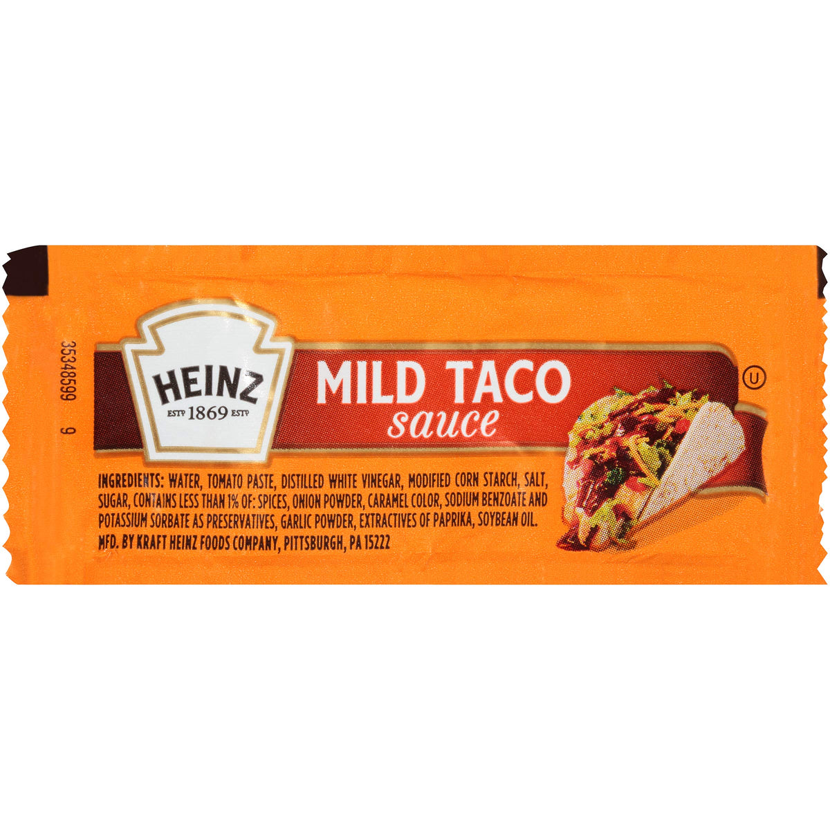 HEINZ Mild Taco Sauce single-serve packet packaging for convenient travel condiments.
