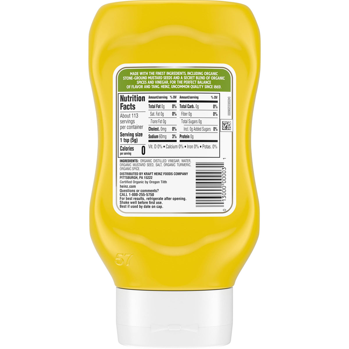 HEINZ Organic Yellow Mustard on hot dog for flavor boost.