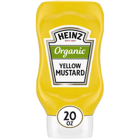 HEINZ Organic Yellow Mustard six-pack bottles for easy outdoor grilling.