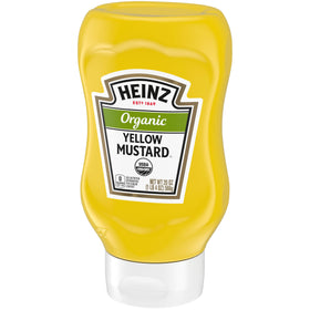 HEINZ Organic Yellow Mustard 0 calories per serving for lighter flavor boosts.