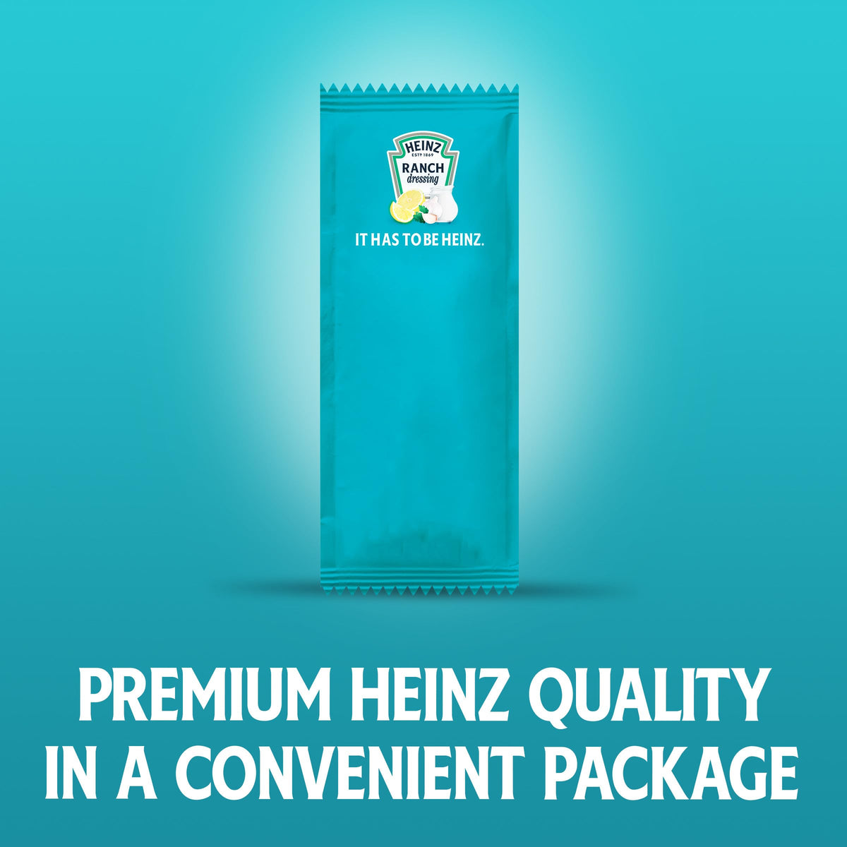 HEINZ Ranch packet close-up showing creamy texture ideal for dipping or topping