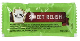 Heinz Sweet Relish single packs in a 50-count box, ideal for on-the-go meals.