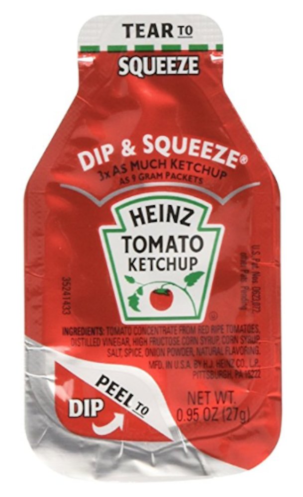 HEINZ Tomato Ketchup 0.95oz single-serve packets in a 50-pack for on-the-go meals.
