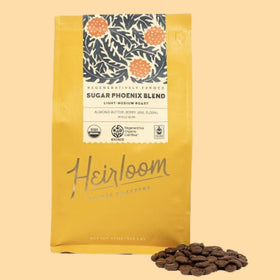 Heirloom Sugar Phoenix Blend pour-over setup with kettle and filter
