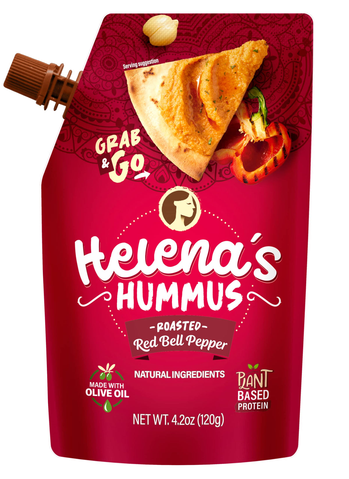 Helena Hummus BPA-free retort pouch label emphasizes safe packaging.