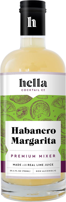 Hella Cocktail Co. Habanero Margarita Mixer bottle front for vibrant home margaritas.