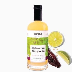 Hella Cocktail Co. Habanero Margarita Mixer with real lime juice visibility
