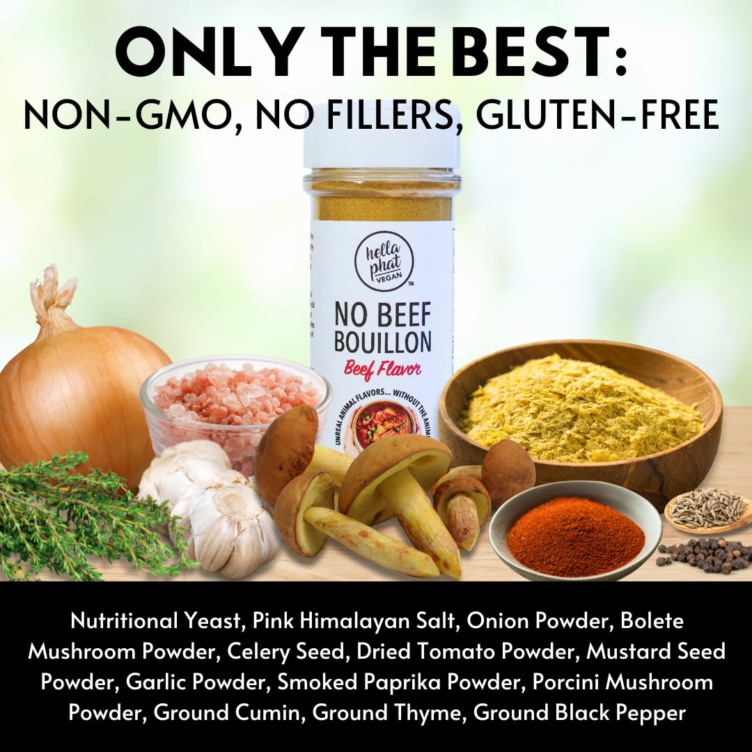 Hella Phat Vegan No Beef Bouillon vitamins B6 and B12 boost flavor with nutrients.