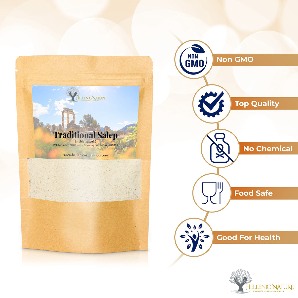 HELLENIC NATURE Hot sahleb preparation with milk for a comforting drink.