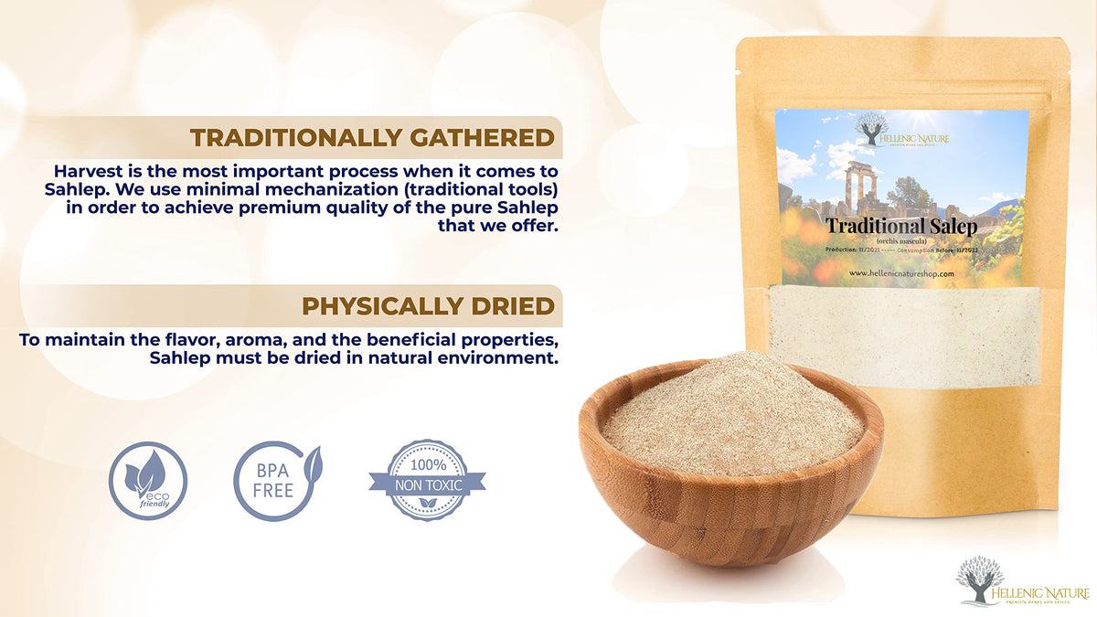 HELLENIC NATURE Traditional salep mix showcasing classic spice blend for depth.