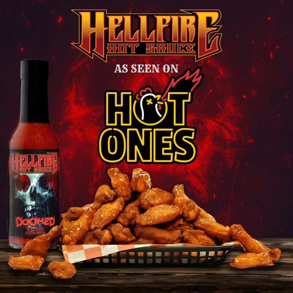 Hellfire Doomed Hot Sauce in chili bowl intensifies warmth