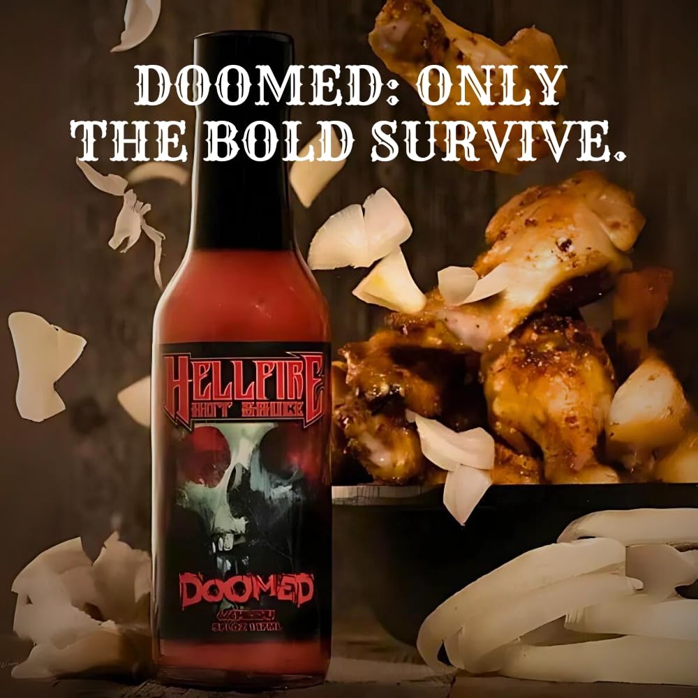 Hellfire Doomed Hot Sauce on tacos boosts bold flavor