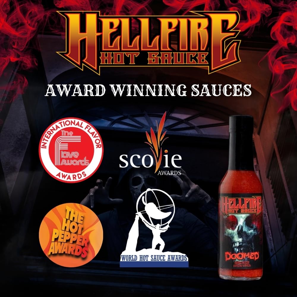 Hellfire Doomed Hot Sauce with wings for intense spice