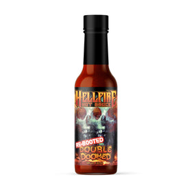 Hellfire Double Doomed bottle closeup showing intense heat for wings